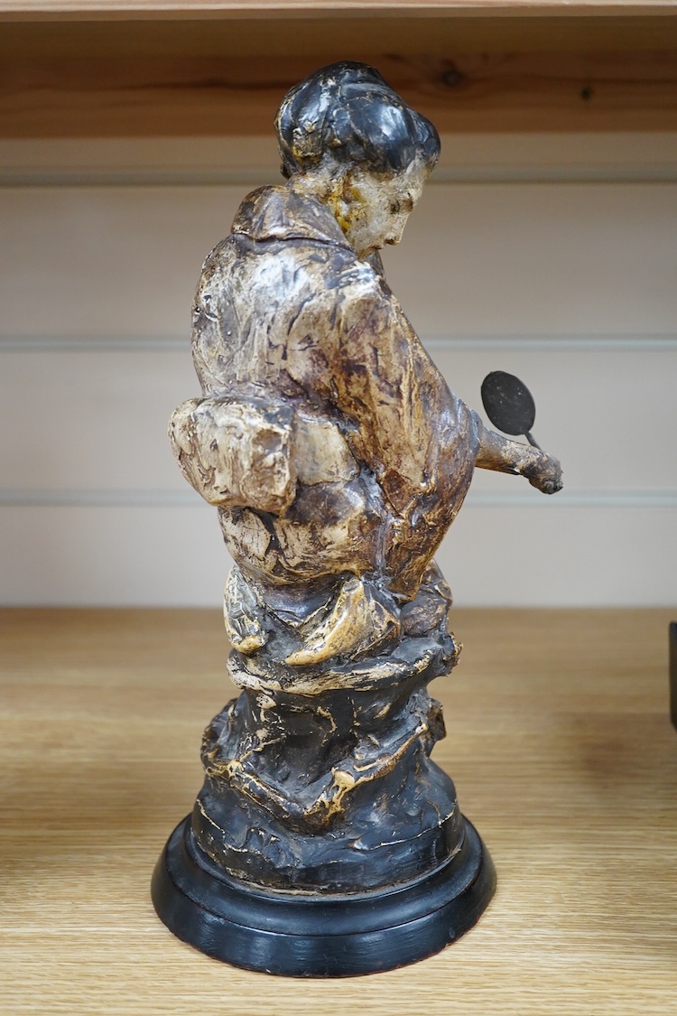 A 1930s Gilbert Bayes painted plaster figure of a Chinese woman, signed, 31cm high
